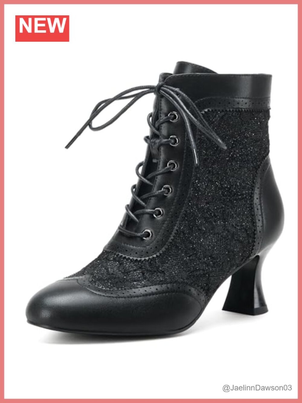 Victorian Lace Up Ankle Booties Kitten Heel Faux Leather Vintage Women's